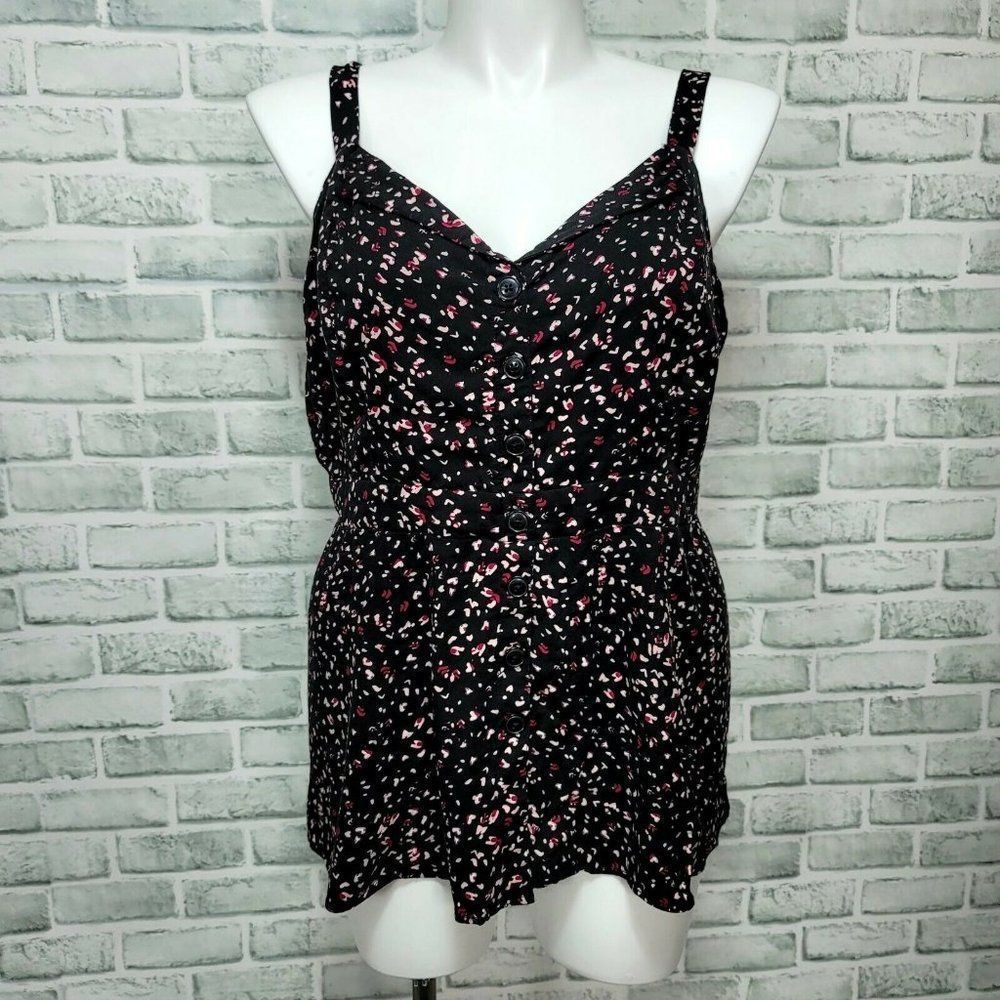 Torrid 3X Black Leopard Heart Challis Fit & Flare Button Front Cami‎ Flowy Top